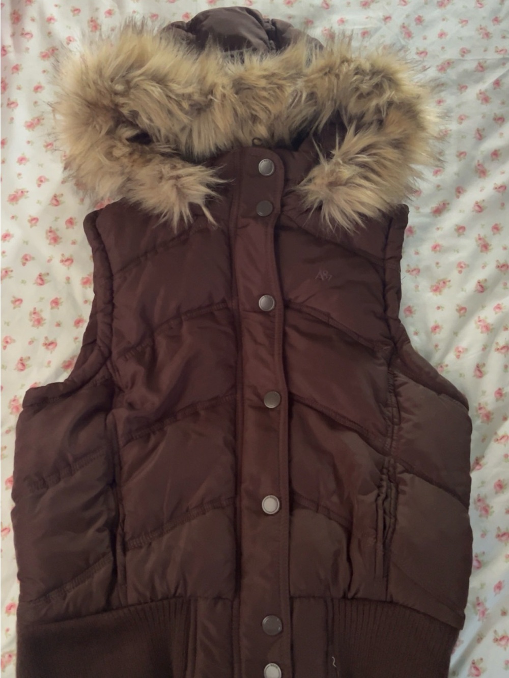 Aeropostale Brown Puffer Vest with Faux Fur Hood